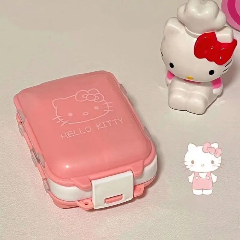 Hello Kitty Mini Portable 10CM Pills Organizer Case 3-Layer 8-Grid Sealed Small Medicine Box Pill Box Tablet Storage Jewelry Box