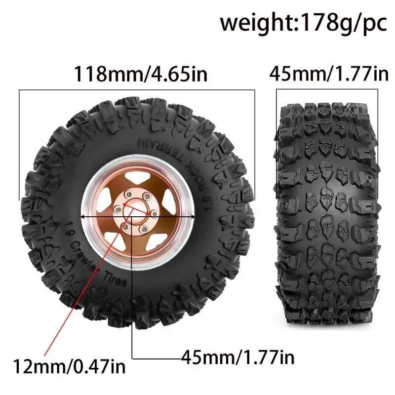 

4Pcs 1.9 Inch Metal Tire Wheels With 118Mm OD Tires For Axial SCX10 D90 Wraith 1/10 RC Climbing Crawler Car Parts