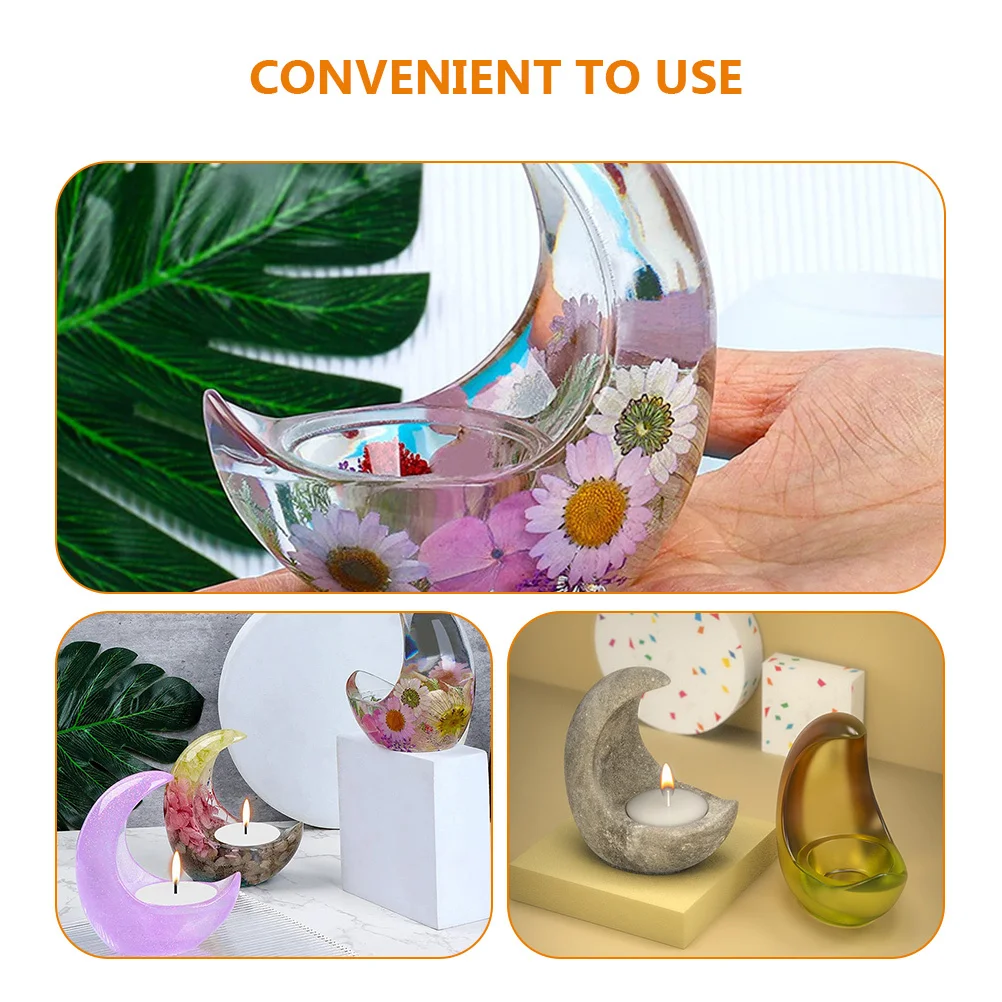 

1Set Moon Shape Candlestick Silicone Mold DIY Epoxy Resin Tealight Holder Craft Mold for Handmade Making