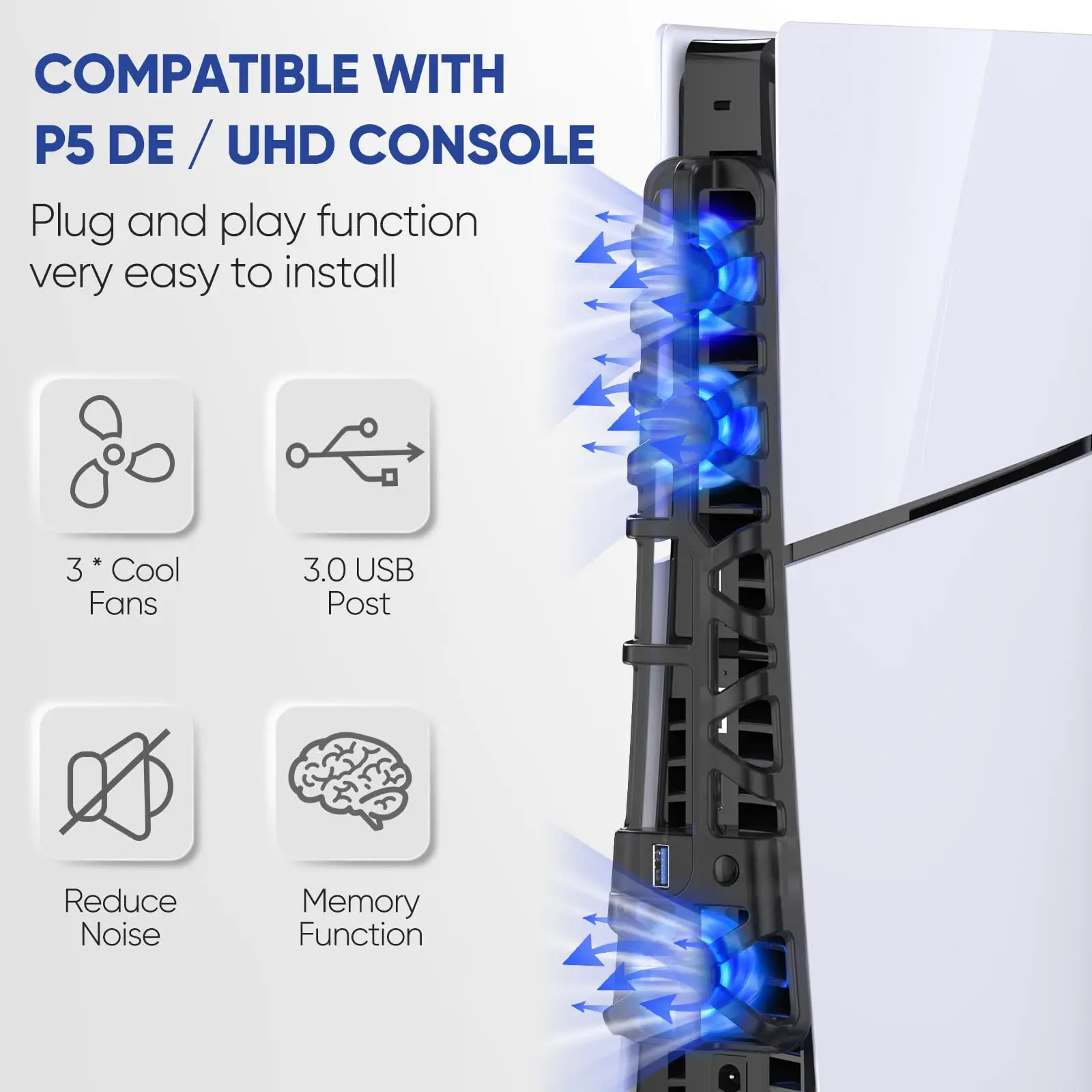 مروحة تبريد رفيعة للبلاي ستيشن 5 ، إصدار القرص ، مع إضاءة RGB ، منفذ USB رقمي ، PS5 ، جديد