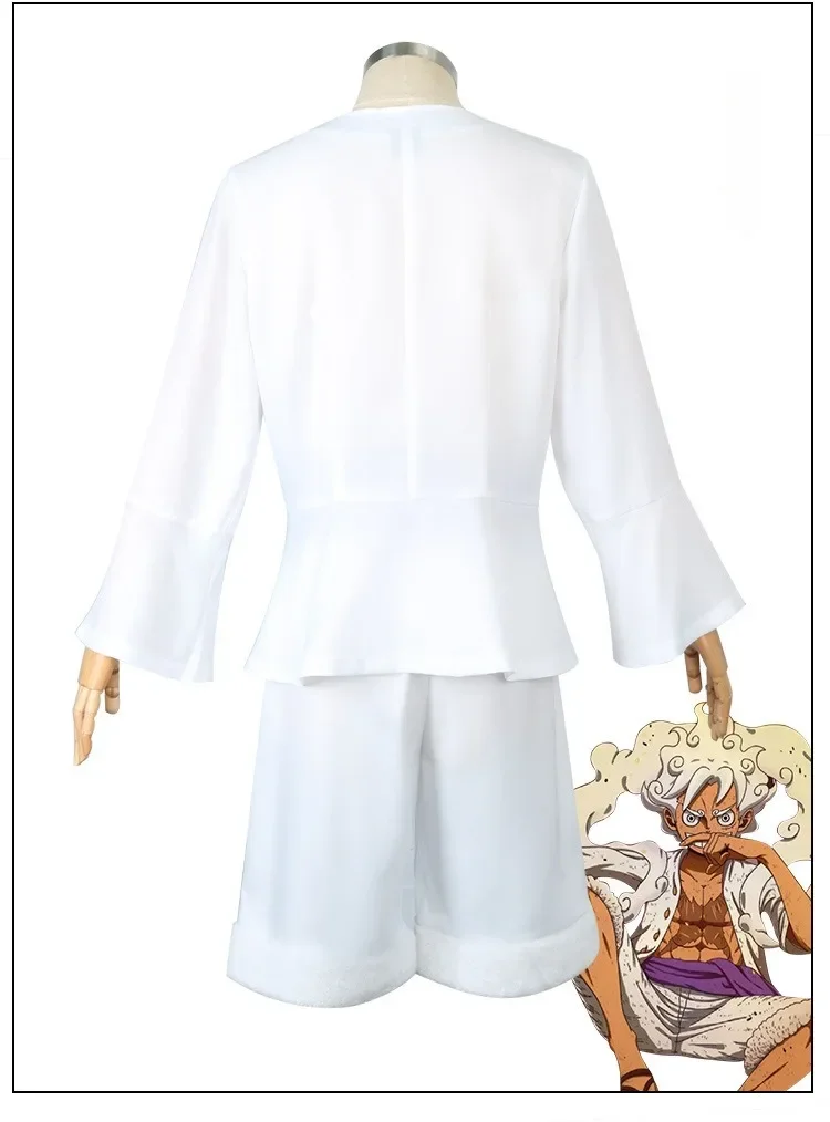 Straw Hat Boy Monkey D Luffy Cosplay Costume White Uniform Suit Halloween Carnival Party Outfits for Ault Men Christmas Full Set