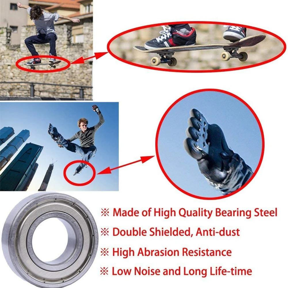 20pcs Carbon Steel Ball Bearings Replacement Single Row Deep Groove Miniature Bearings for Skateboards Inline Skates Accessories