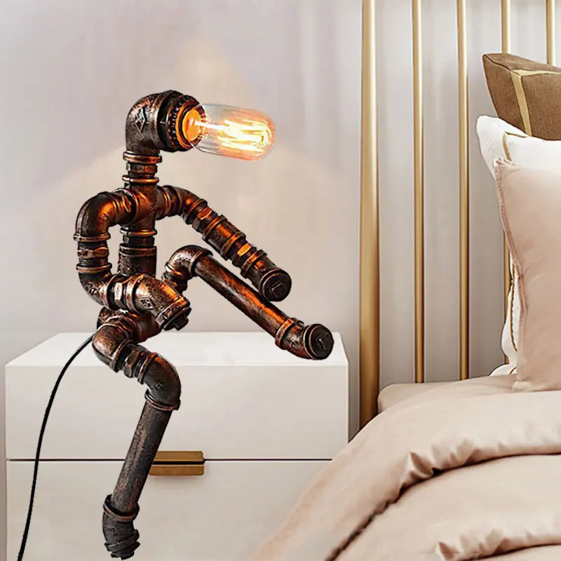 Retro Robot Decorative Desk Lamp Personalized And Creative Steam Punk Water Pipe Table Lamp Study Bedroom Bedside Lamp American