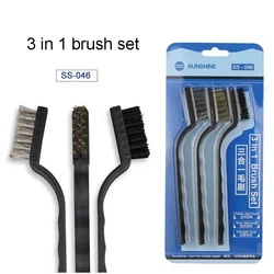 SUNSHINE SS-046 3 In1 Cleaning Brush Phone Motherboard Repair Special Steel Dust Remove Anti-static Gold Silver Fine Soft Brush