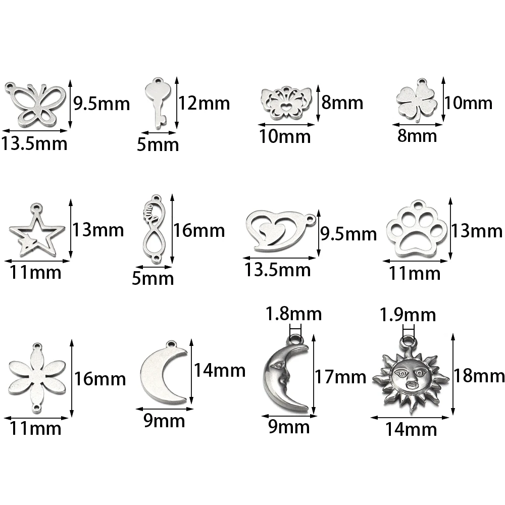 10pcs/lot No Fade Charms 304 Stainless Steel Flower Leaf Moon Star Heart For Necklace Pendant Charms Diy Jewelry Making Accessor image 2