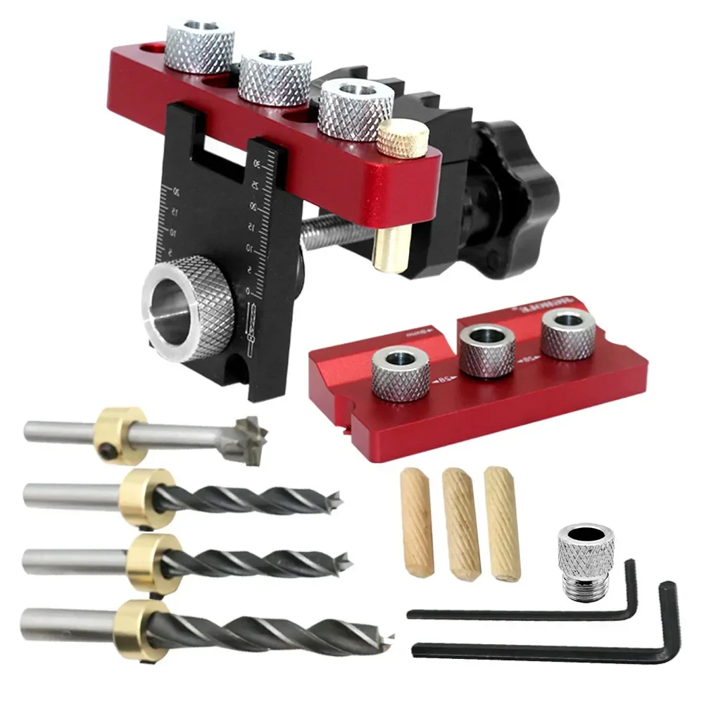 3 In 1 Wood Dowel Jig, Adjustable Dowel Hole Locator, Universal Drilling Guide Jig, Woodworking Joinery Positioning Tool Kit