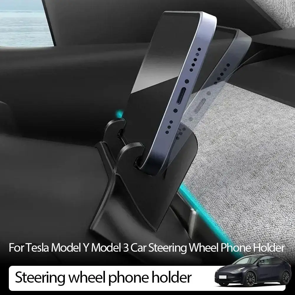 ل تسلا نموذج Y حامل هاتف خلف التوجيه المحمول دعم الديكور ملحقات نظام تحديد المواقع الهاتف الملاحة عجلة السيارة #2