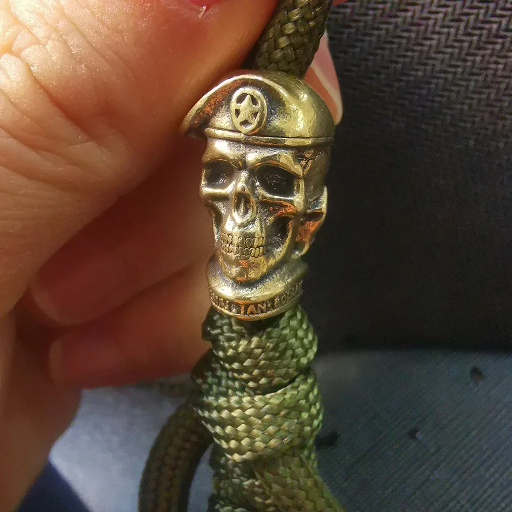 Brass Five-pointed Star Hat Soldier Skull  Beads Lanyard Pendant Jewelry Copper Skeleton DIY Paracord Keychains Accessories Maap