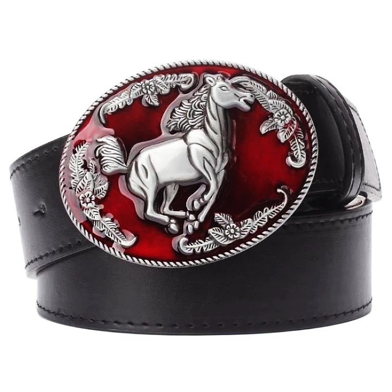 

Gallop Horse Belt Wild Horse Pattern Metal Buckle Fashion Leather Belt Drop Shipping Cowboy West