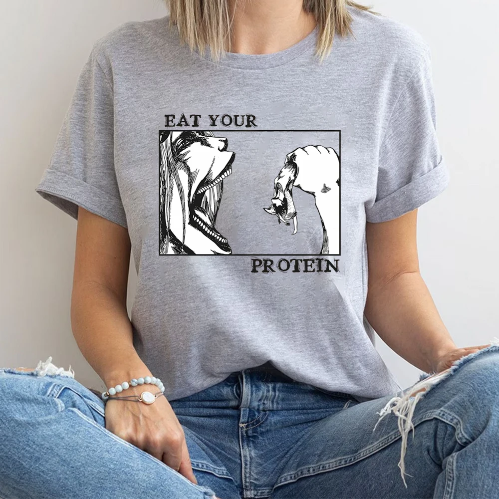Eet Uw Eiwit T-shirt Anime T-shirt Mannen Vrouwen Zomer Korte Mouwen T-shirt Grappige Anime T-shirt Trendy Casual O-hals Tees Tops