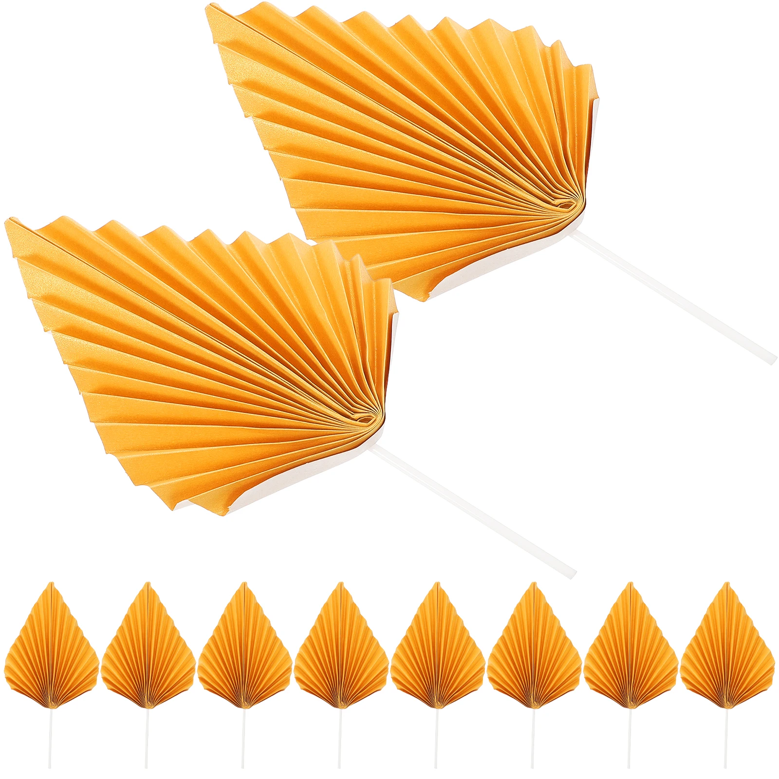 

10 PCS Golden Decorative Paper Fan Cake Topper Cupcake Insert Toppers Birthday Leaves Ornament Cakes Flower