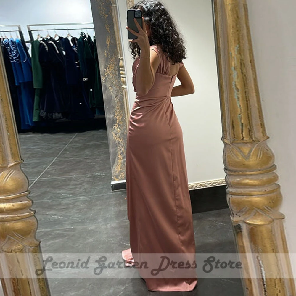 Blush Roze Prom Jassen Memaid Cap Sleeve Floor Lengte Sexy Bruiloft Gast Jurken Ruches Satijn Elegant V-hals Gelegenheid Jurken 2023