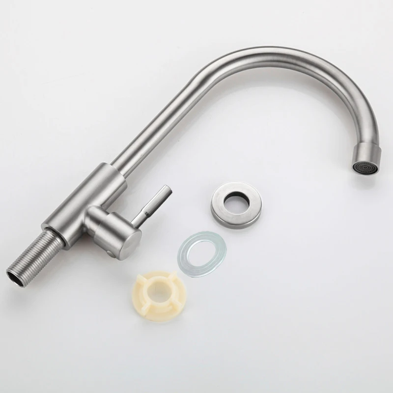 صنبور مطبخ فردي بارد من الفولاذ المقاوم للصدأ، حوض، مغسلة خضروات، صنبور دوار