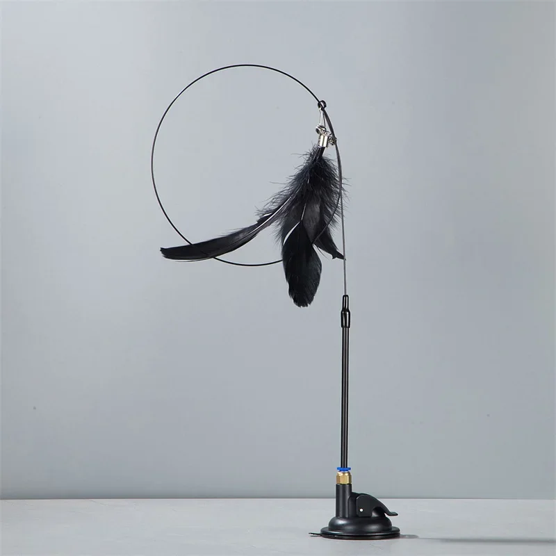 Cat Toys Cat Teaser Stick With Bell Extended Rod Suction Cup Self High And Durable Bite Teaser Tool Replaceable Feather Head