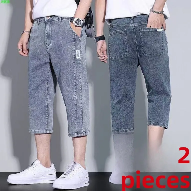 

Men's Summer Thin Seven-Five Cotton Stretch Denim Shorts Casual Loose Fit Jeans Youth Trendy Wear Resistant Straight Leg Pants