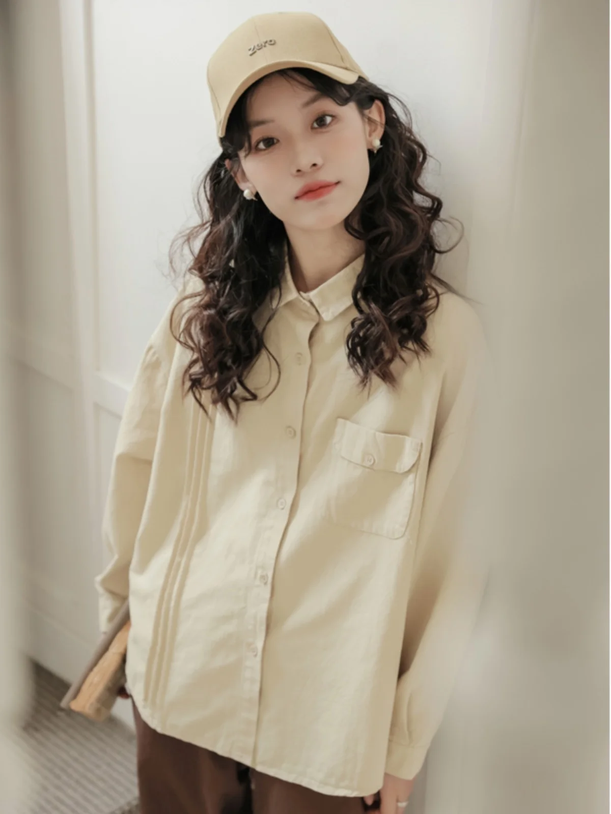 

Long Sleeve Shirts Womens Striped Loose Fit Button Down Minimalist Feminine Preppy Korean Style Youthful Casual Outfit
