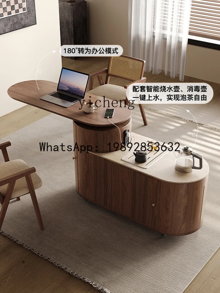 

X5-1 solid wood mobile tea table household small tea cart rock slab rotatable side table balcony tea cabinet