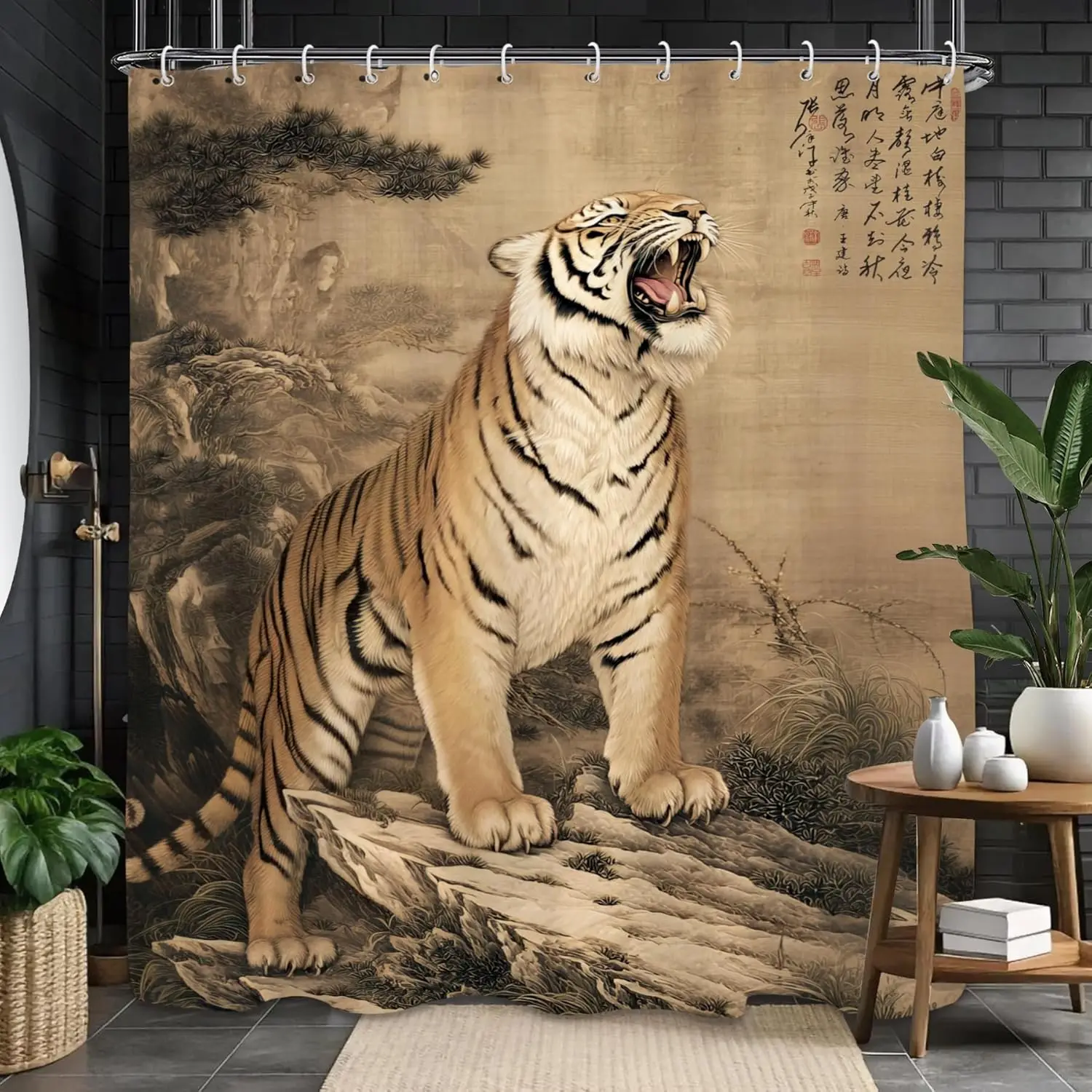 

Waterproof Tiger Print Jungle Shower Curtain Safari Wildlife Mural Bathroom Decor Polyester Curtain Liner for Modern Bathroom Ho