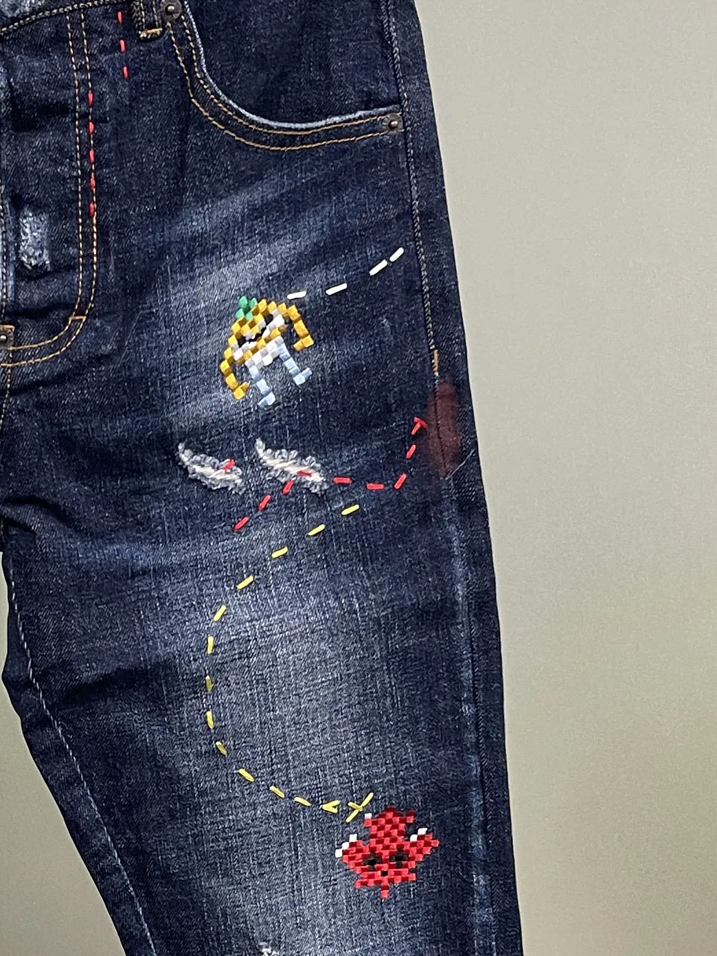 2024 Spring/Summer New D2 Jeans Men's Wash Printed Simple and Versatile Three Dimensional Cutting Small Feet Blue