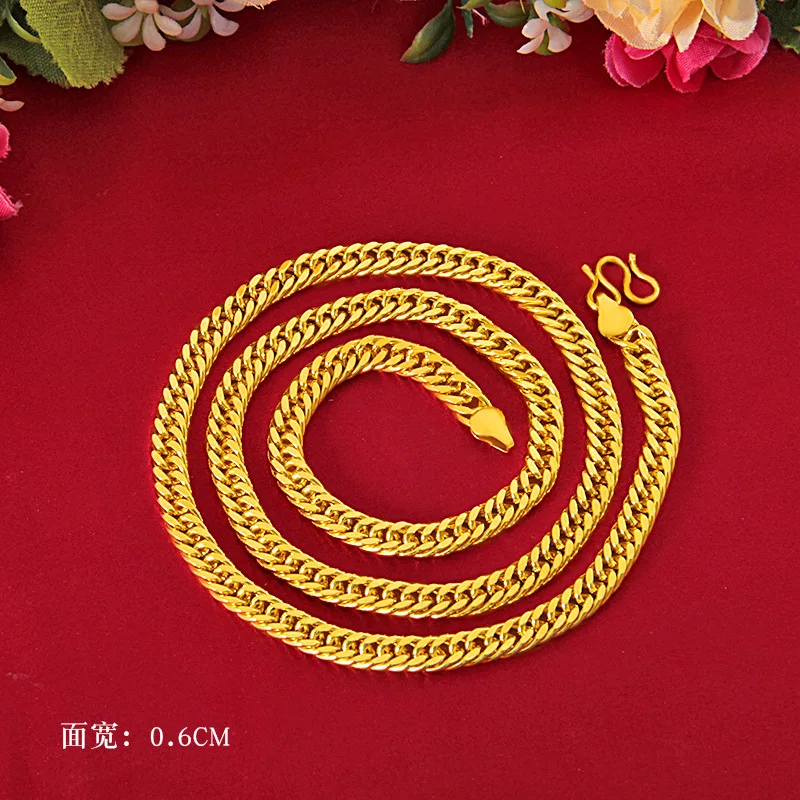 

Men's 24K AU999 Gold Polished Boss Chain, 10MM 60CM Twisted Sideways Necklace, Bold Unisex Neckpiece