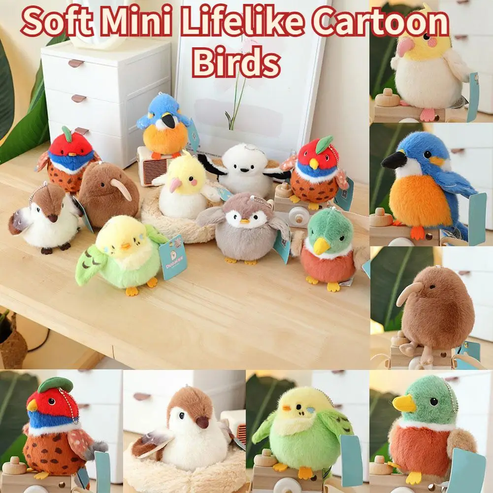 Soft Mini Lifelike Cartoon Birds Parrot Sparrow Bird Nest Pendant Plush Toy Simulated Cockatiel Stuffed Animals Toy Doll