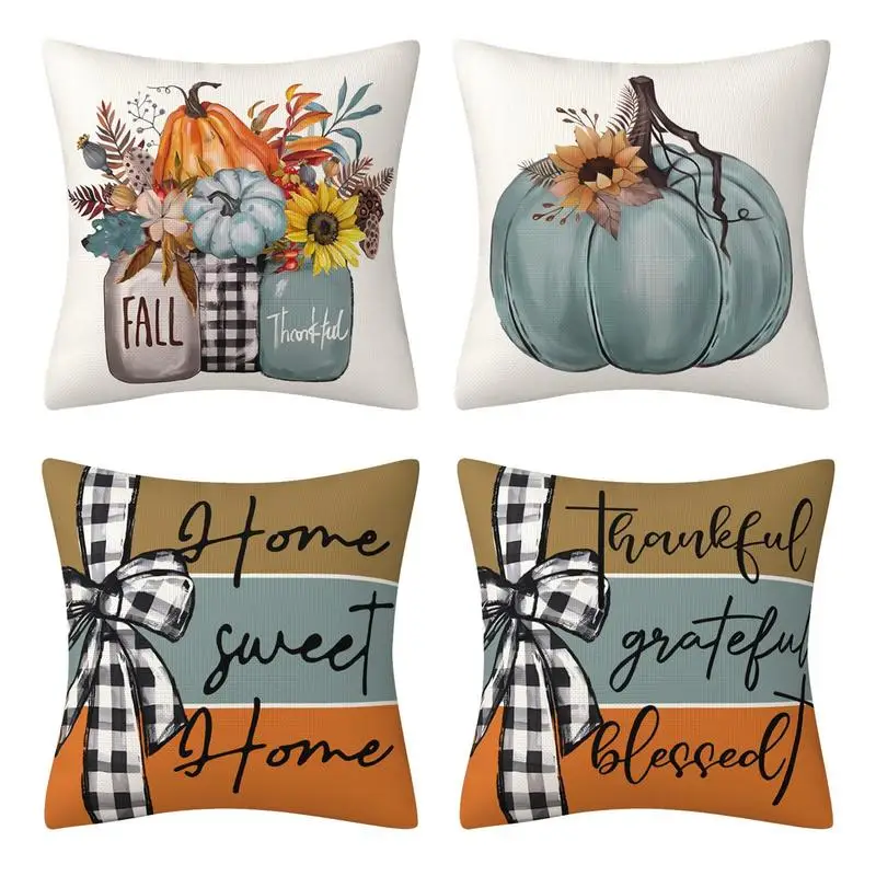 Fall Decor Couch Pillow Covers Sofa Cushion Covers Set Of 4 Home Pumpkins Decor For Yard Garden Offices Home Cars Patio