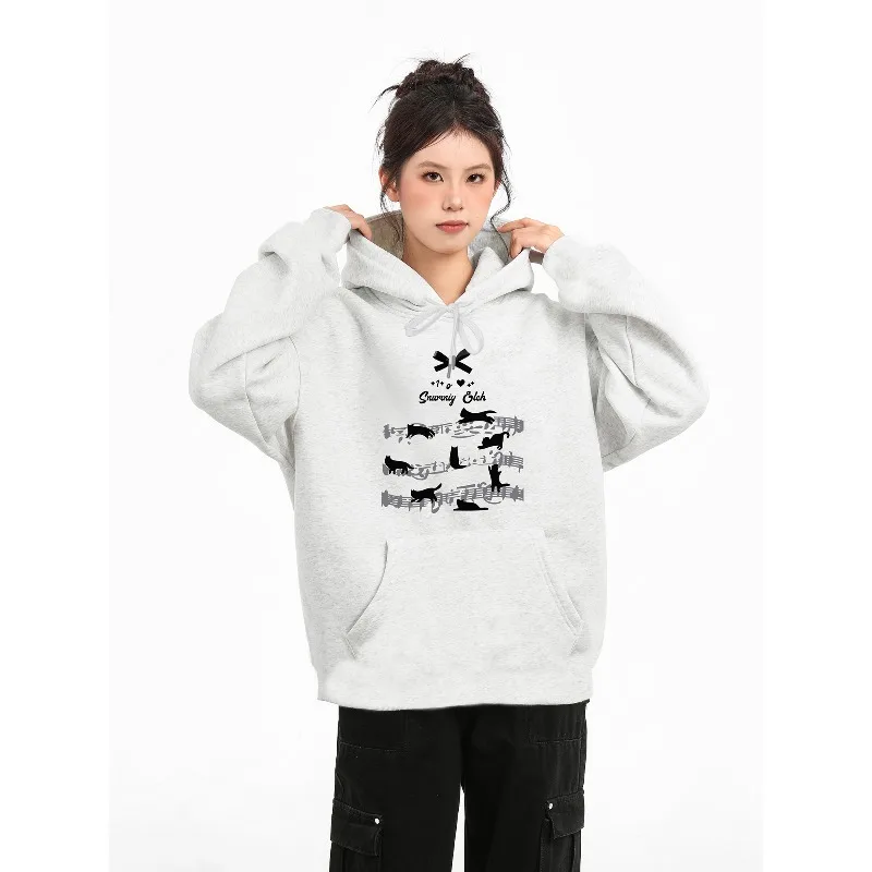 

Autumn New American Retro Note Cat 3D Printed Hoodie Casual Versatile Quick Drying Top Trend