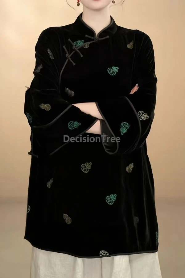 2026 retro traditional improved qipao top chinese style diagonal buckle velvet design blouse elegant literature art women's top