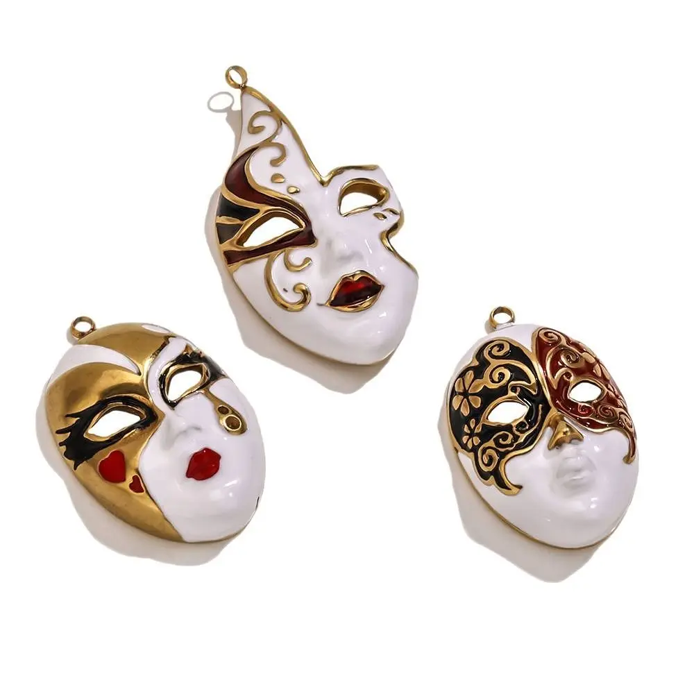 Chinese Peking Opera Mask Pendant Water Drop Evil Eye DIY Charms 3 Styles Stainless Steel Necklace Making Connector