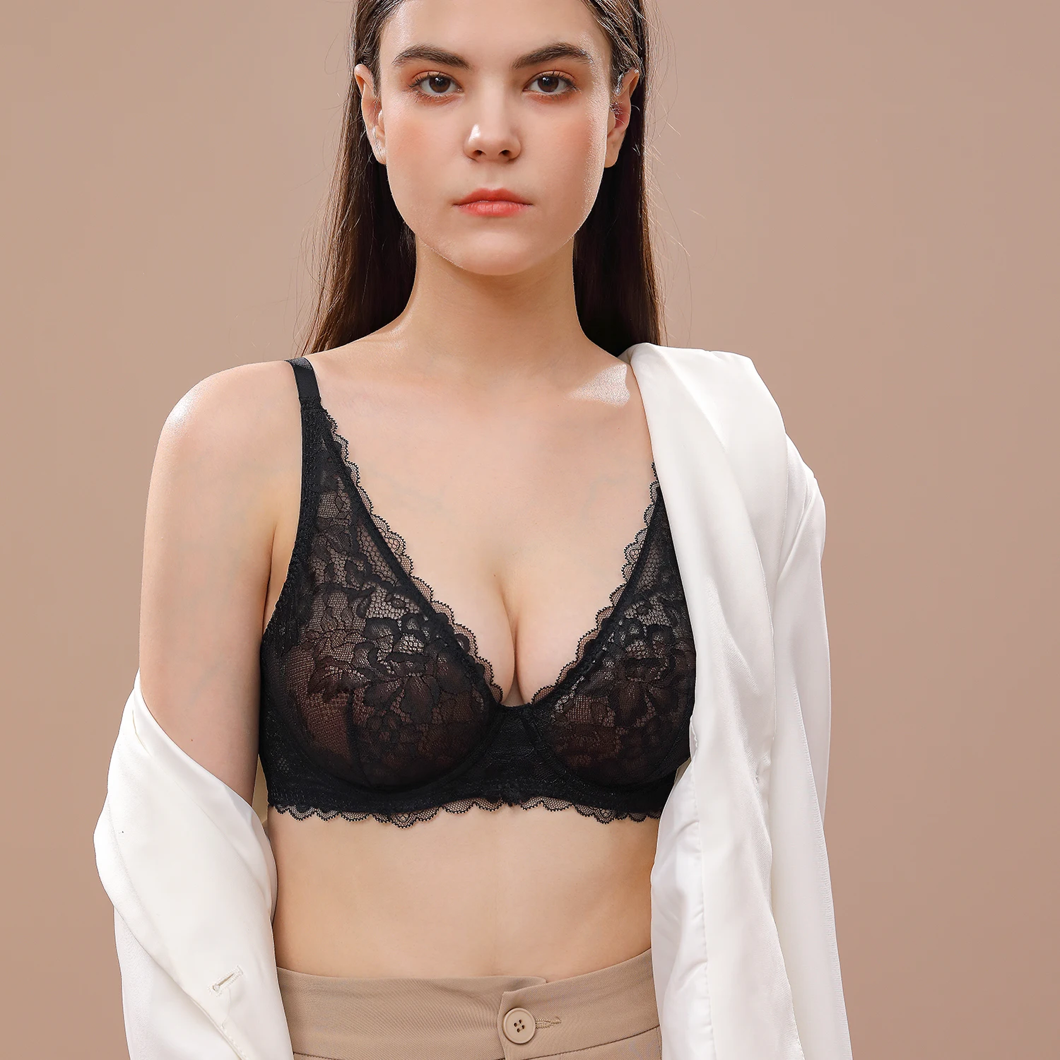 Wingslove Full coverage Lace flower bra Minimizer Large cup Non-Padded Embroidery For Female Sexy Lingerie A-F