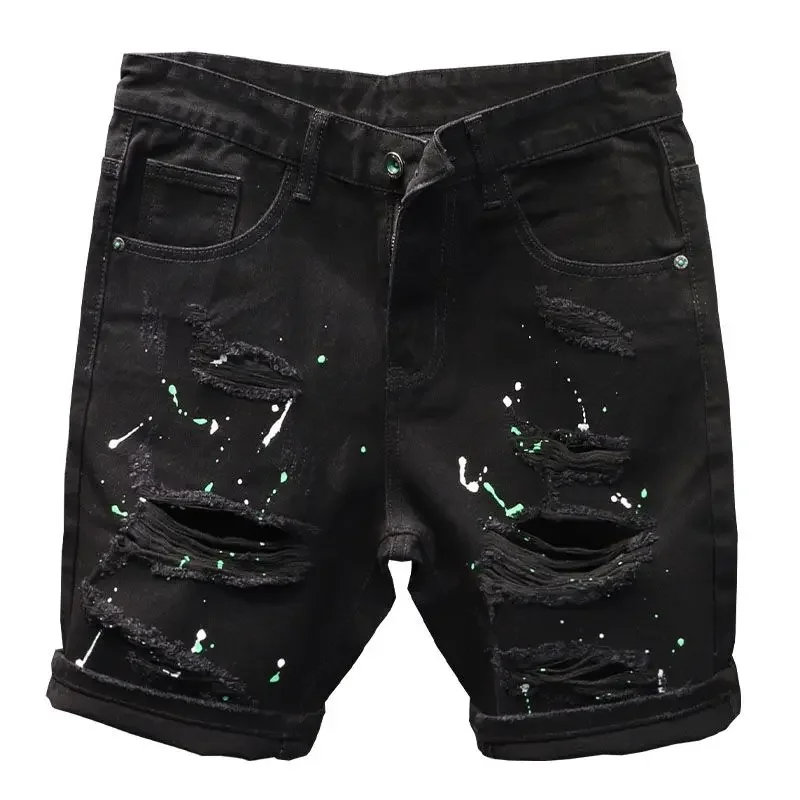 

With Pockets Half Bermuda Skinny Short Jeans Pants for Men Long Man Denim Shorts Slim Buttons Emo Jorts Vintage Retro Xl Thin