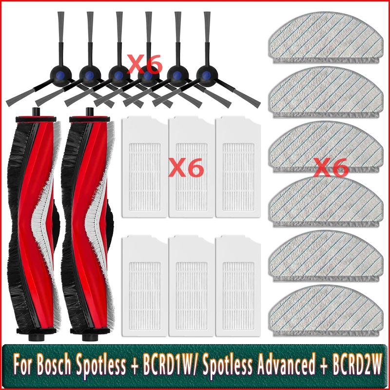 Roller Main Side Brush HEPA Filter Mop Cloth For Bosch Spotless + BCRD1W/ Spotless Advanced + BCRD2W Vacuum Parts