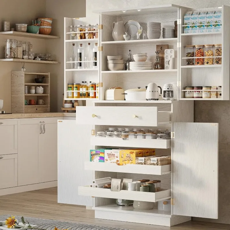 72 Inch Tall Farmhouse Kitchen Pantry Cabinet 2 Pull Doors Drawer Organizer Board Custom For Home Food Storage Cupboard