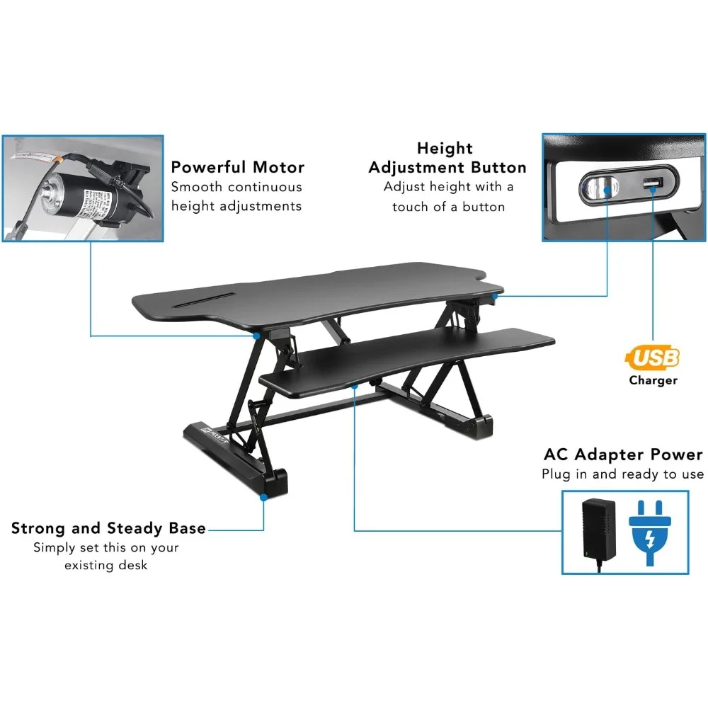"Conversor de mesa elétrico ajustável em altura de 48 polegadas Mount-It para monitores duplos, grande riser de mesa motorizado"