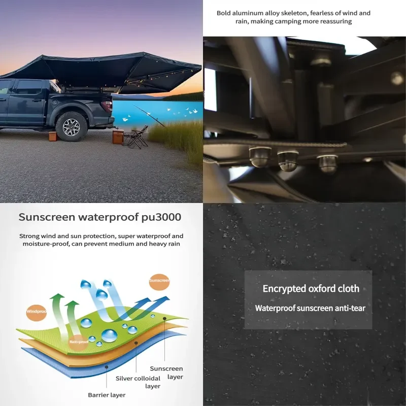 360 Degree Roof Top Tent With Aluminum Alloy Windproof Tear-Resistant Waterproof Sunshade Car Awning for 4x4 Outdoor Camping
