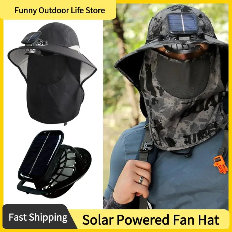 

Outdoor Fisherman Hat Wide Brim Bucket Hat With Neck Cover Portable Solar Powered Fan Hat For Outdoor Camping Fishing Hiking
