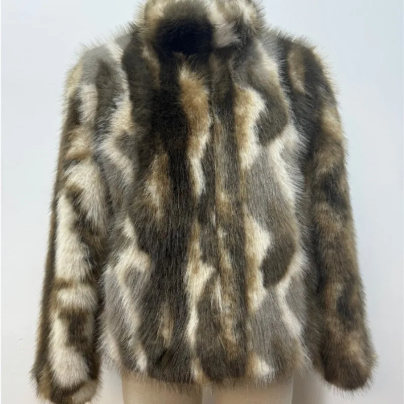 

2025 женские зимние новые черно-белые полосатые пушистые куртки из искусственного меха, повседневная теплая плюшевая верхняя одежда с мехом, пальто, стильная куртка, пальто