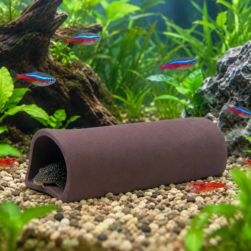 Ceramic Aquarium Shelter Cave Connected Tubes Hideout Decor for Isopod Shrimp Small Reptile Lizard Fish Tank Breeding Rest