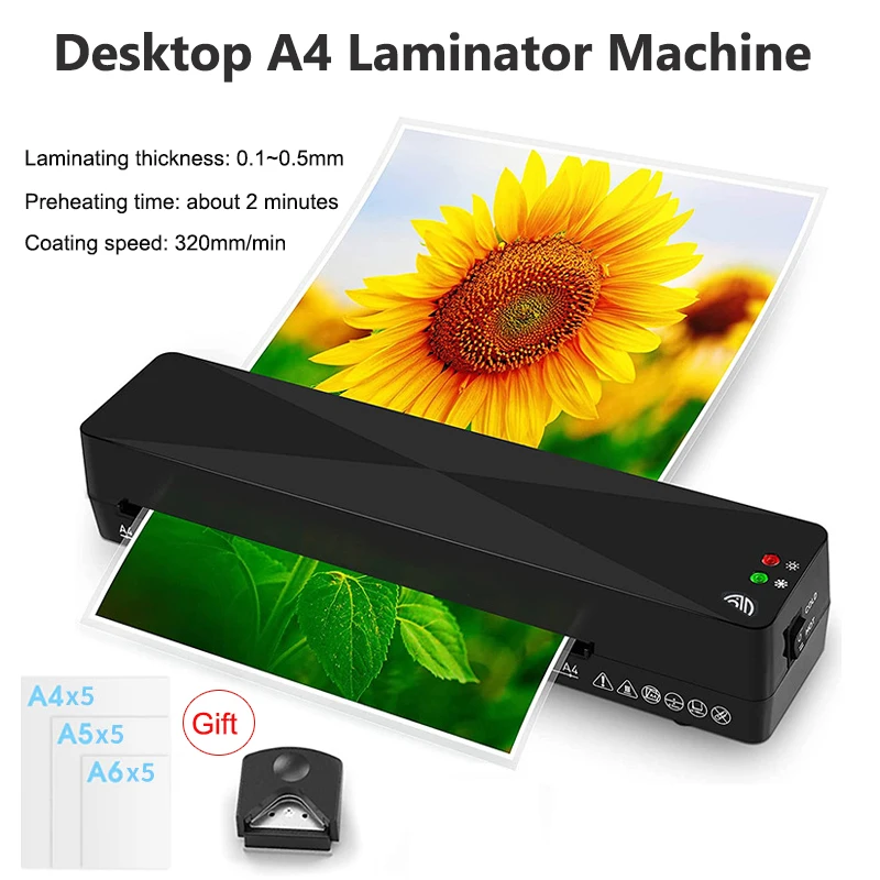 Portable Thermal Home/Office Hot and Cold Laminator Machine For A4 Document Photo Blister Packaging Plastic Film Roll Laminator