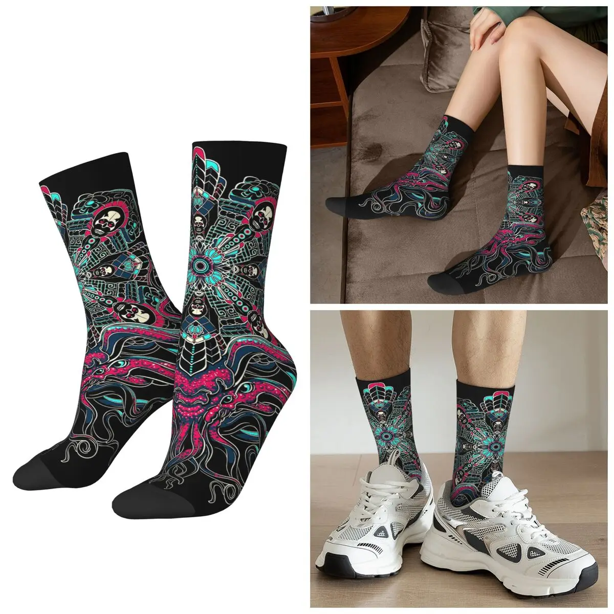 

All Seasons Vintage Tentacle Cthulhu Cult Pattern Socks Harajuku Crew Socks Sweat Absorbing Stockings for Men Women Gifts