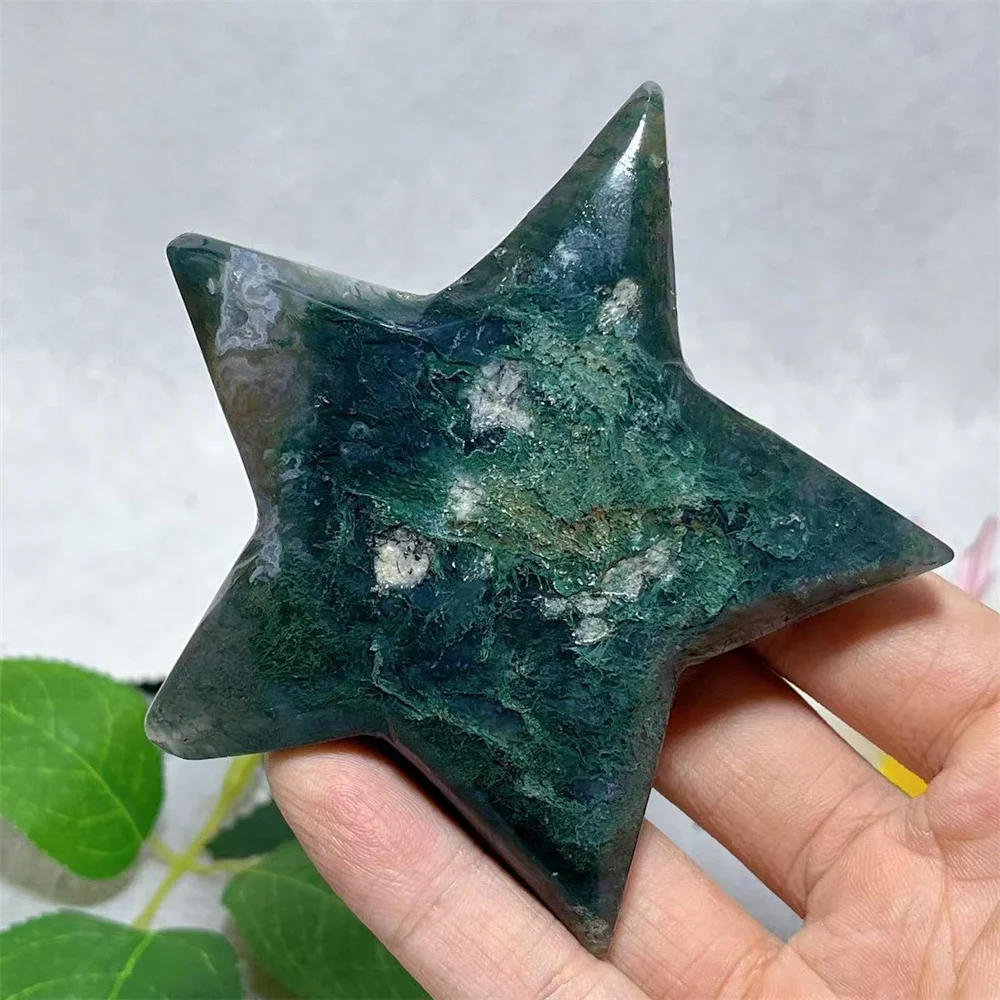 Moss Agate Starfish Carving Stone Quartz Crystal Natural Home Gemstone Specimen Room Decoration Gift