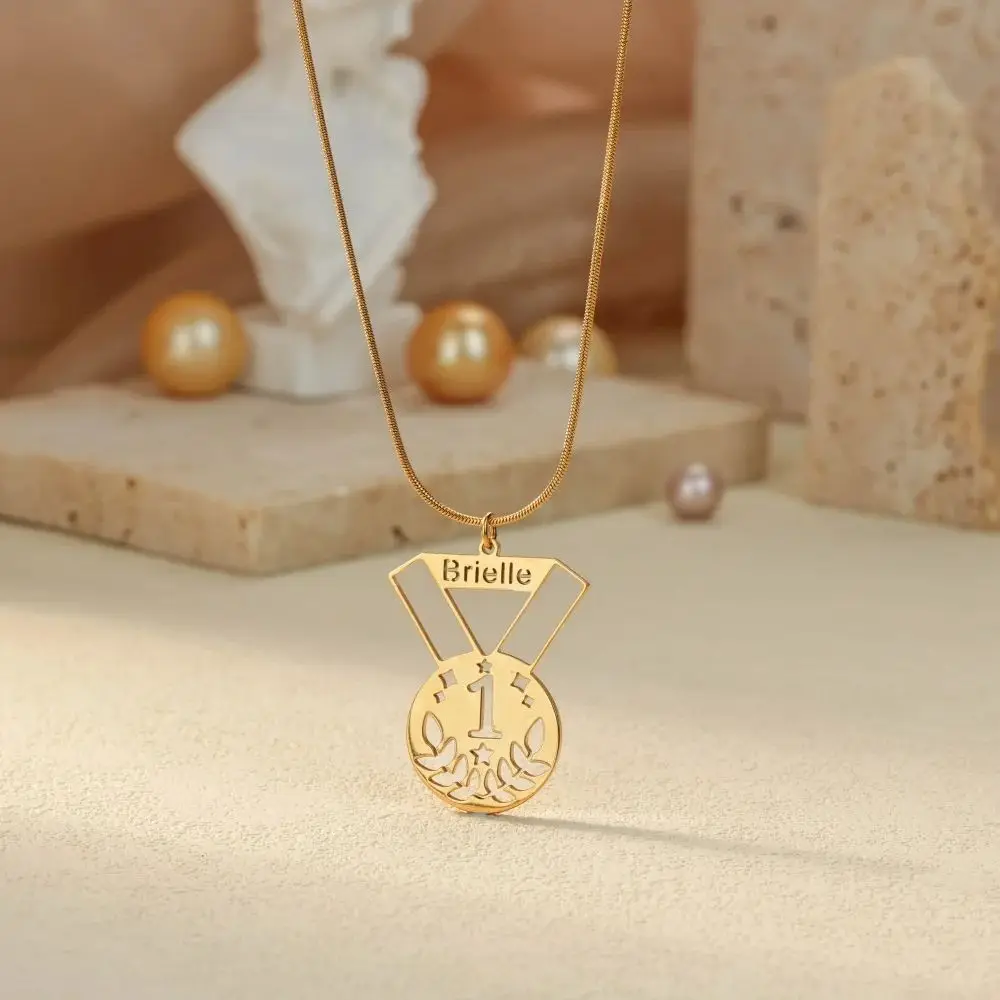 

Custom Gold Medal Name Necklace For Women Stainless Steel Gold Color Chain Necklace 2025 Fashion Personalized Birthday Jewelry