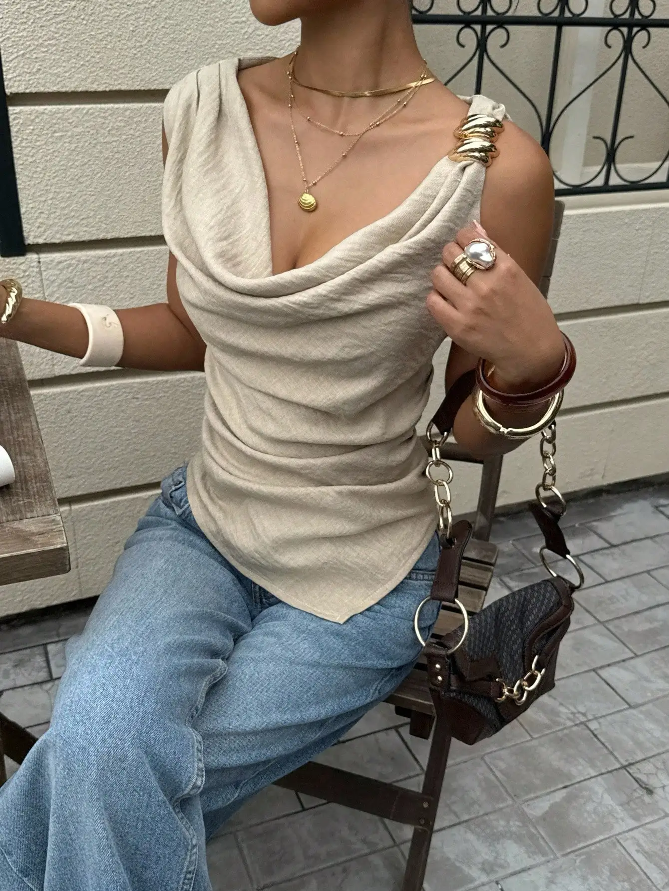 

Асимметричная блузка с драпировкой и рюшами на талии для женщин, сексуальный элегантный офисный топ, летняя повседневная одежда