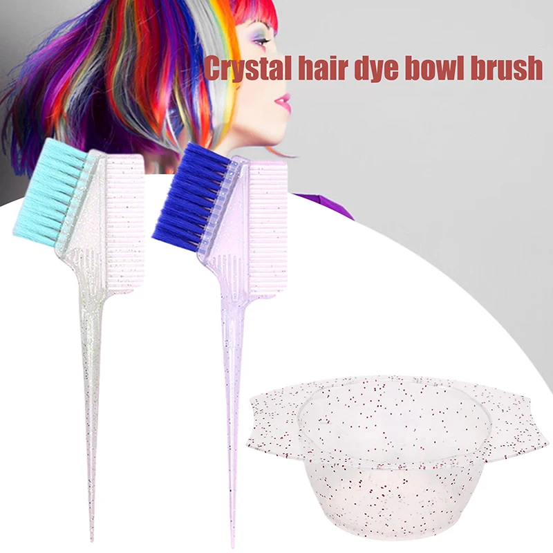 Hair Dye Color Bowl With Brush Set Crystal Shiny DIY Stain Coloring Mix Board Hairdresser Barbershop Salon Styling Tools