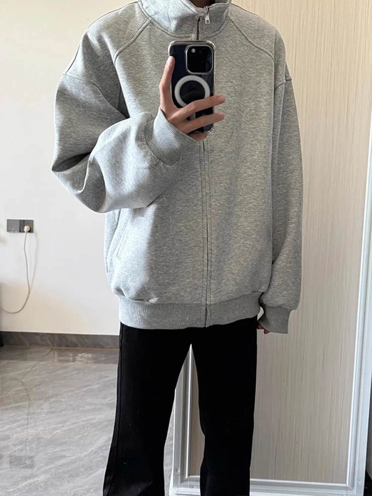 

Мужская толстовка-кардиган на молнии с воротником-стойкой, осенне-весенняя, свободного кроя, в американском стиле, для повседневной носки