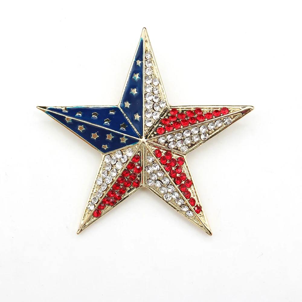 

Fashion Jewelry Accessories Anniversary Brooch Pin America US Flag Star Blue Crystal Rhinestone Alloy Brooches Lapel Pins