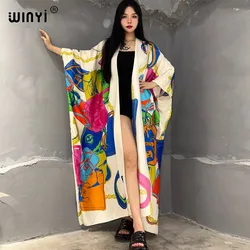 WINYI-kimono con estampado bohemio de África para mujer, traje de playa, abrigo largo, elegante, maxi vestido, Verano