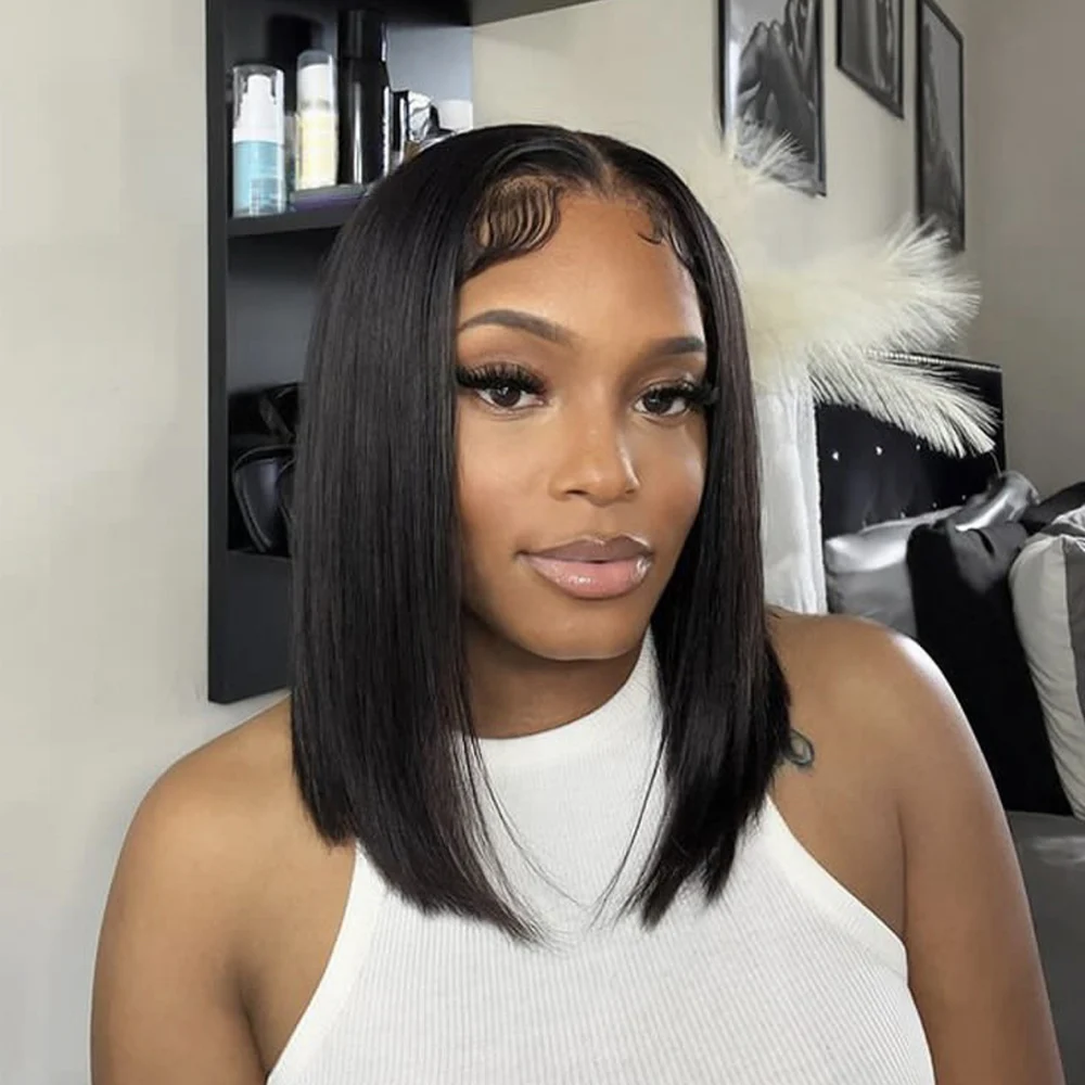 

Короткий парик-боб с кружевной передней частью 13x4, 14 дюймов, натуральный цвет, из человеческих волос, плотность 200%, с естественной линией роста волос, предварительно проработанная линия роста волос, для чернокожих женщин.