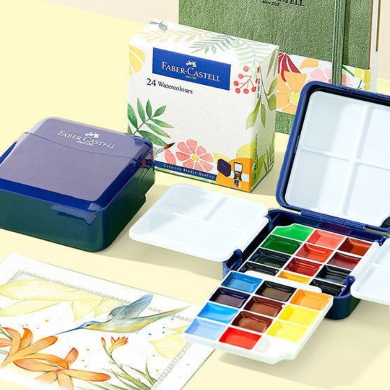24 Half Pan Solid Watercolor Paint Mini Blue Box Portable Travel Pocket Drawing Pigment Art Supplies