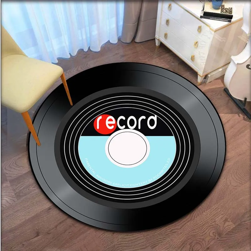 Record Music CD Pattern Round Carpet Retro Floor Mat Living Room Bedroom Decorative Anti-Slip Leisure Floor Mat Mode Area Rug